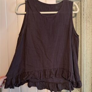 Elegant Black Linen Ruffle Sleeveless Top